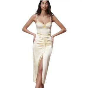 Zara Satin Midi Skirt soft pale yellow – Size S – Never Worn